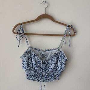 Princess Polly White and Blue Floral Smocked Crop Top